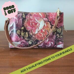 Tan and Orange Botanical Small Purse Clutch EUC